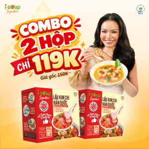 Combo 2 Súp ăn liền sấy thăng hoa Vị Lẩu Kim Chi Hàn Quốc Isoup Signature - 3 Viên/Hộp