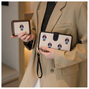 UUMIR Canvas Womens Purse Cartoon Cute Knitted  Bear Card Holder Delicate Multiple Card Slots Coin Pouch Gift