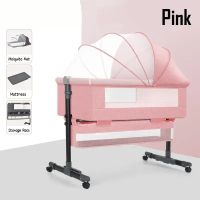 [Ready Stock] Baby Cradle Crib Bed Height Adjustable Bed Safe Co-Sleeping with Detachable Side Panel for 0-2 Years