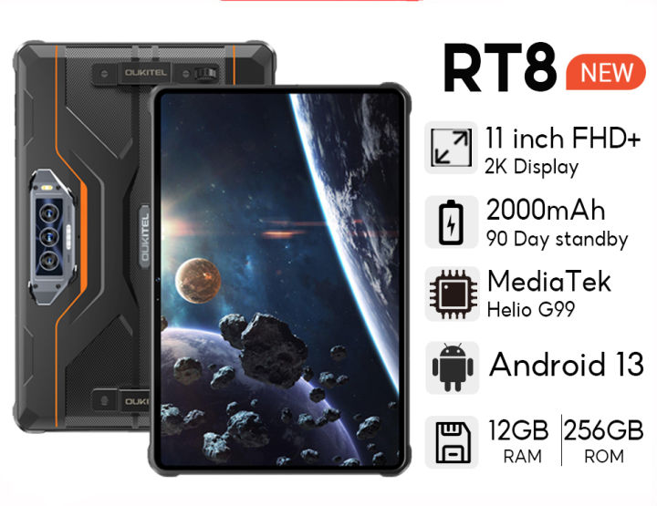 Free tablet holder OUKITEL RT8 11 2K Tablet 12GB 256GB 20000mAh Battery MTK G99 48MP 48MP 5MP IP68 Nano Android13 OTG NFC Rugged Tablet Lazada