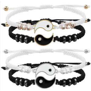 2pcs Taiji Couple Bracelet Friendship Best Friend BFF Forever Love Alloy Weaving Rope Hand Rope Chinese Style Bracelet Valentines Day Gift