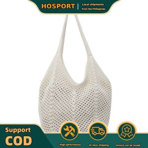 【HOSPORT】 Women Crochet Mesh Bag Knitting Shoulder Bag Large Capacity Ladies Daily Handbag