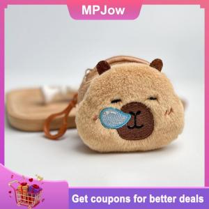 【MPJow】 Cute Cartoon Creative Capybara Plush Coin Purse Zipper Purse Keychain Small Headphone Lipstick Bag Mini Wallet Money Bag Gifts