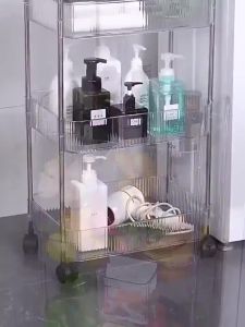 2/3/4 Layer Storage Rack Transparent Trolley Cart Organizer Rack with Wheels Bathroom Organizer