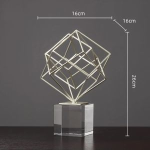 Sacesr Three-dimensional Geometric Metal Ornaments Golden Hollowed-out Square Sculpture Metal Figurine Home Decoration Accessories 2Z6B7