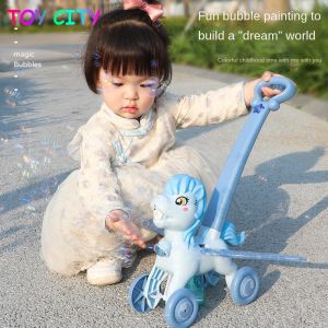 Internet Celebrity Bubble Machine Electric Pony Cart Music Light Childrens Toy Summer Bubble Water Soft Bullet Blaster Toy Camera Blowing Bubble Artifact Bubble Windmill Blower Toy