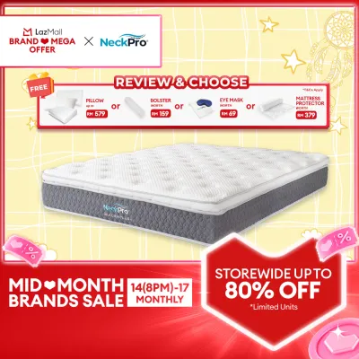 NeckPro Glacier Plus IV Pocket Spring Mattress | 12 Inches (30cm) | 2.2mm Hexa-Coil™ | Natural Latex + Moira-Foam™ Pillow-Top | Extreme Cool 6X Fabric | Sanitized® Protection | Vacuum-Compressed Pack