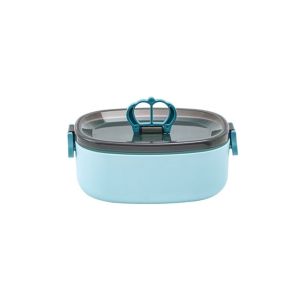 Single layer plastic lunch box with compartment lid and spoon