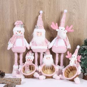YERZ Cloth Christmas Candy Basket Cute Santa Claus Snowman Display Tray Christmas Decoration Funny Storage Basket Hotel