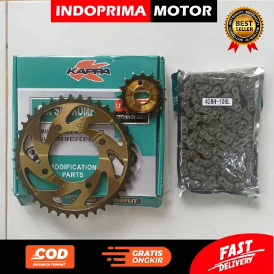 KAPPA GEAR SET KOMPLIT VEGA ZR 40. GIGI TARIK GOLD DAN RANTAI YAMAHA JUPIER ZX ROBOT
