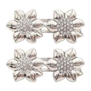 Rhinestones Flower Waistband Button Adjustable Snap Closure No Sew Alloy Clothing Decoration For Pants