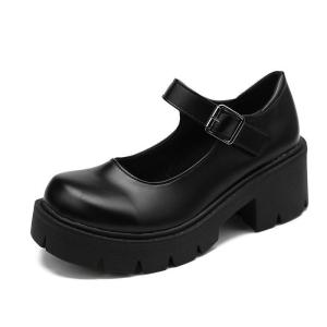Fashion Lolita/JK Black Chunky Leather Shoes Casual Students Mary Janes