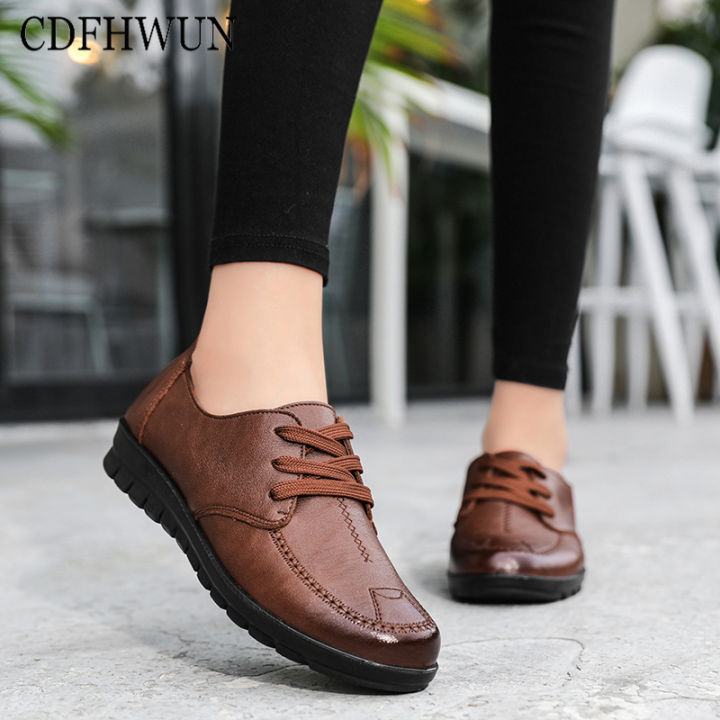 CDFHWUN Loafers for Women Large Size 35-41 Fashion Flat Shoes Lace-Up  Loafers Women Casual Shoes Lazada PH