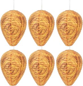 DECYOOL 6 Pack Paper Wasp Nest Decoy Hanging Wasp Deterrent for Hornets Yellow Jackets
