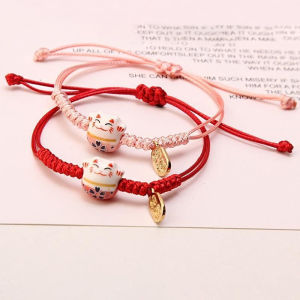 【yanwenxia】💖[HOT SALE]🎈🎈 Simple Cute Lucky Cat Bracelet Hand-woven Red Colors Rope Bangle Women Girls Jewelry Gift