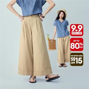 Giordano Beau Monde Women Women Casual Pants - Pleated & Wide-Leg Free Shipping 13416203