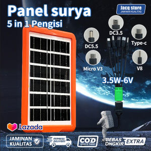 Solar Panel 5 in 1 Pengisi Solar Cell Panel Surya 3.5wp Poly 3.5 Wp Polycrystalline IP67 tahan air mendukung pengisian daya ponsel Android/power bank/speaker/headphone/lampu malam dan perangkat lainnya