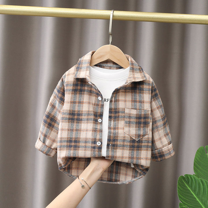DIIMUU Baby Shirts Clothes Spring Clothing Infant Boy Plaid Cotton