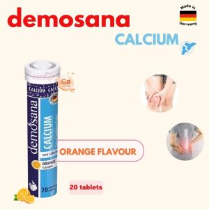 Demosana Calcium (1หลอด/20เม็ด) ผลิตภัณฑ์เสริมอาหาร แคลเซียม แบบเม็ดฟู่ รสส้ม บำรุงกระดูก (Made in Germany) ของแท้ พร้อมส่ง