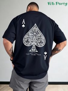 [Local Stock] ZEEMIN Summer Men T-Shirt Card Pattern 3D Print Trendy Poker Graphic Tee Oversized Daily Vintage Casual Loose Street Mens Clothing