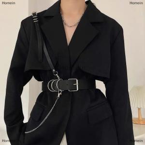 [COD] Homein Korean Punk Style Detachable Chain Belt Men Women Belt Black PU Leather Harness Chain Belt Goth Corset Waist Belt Accessories
