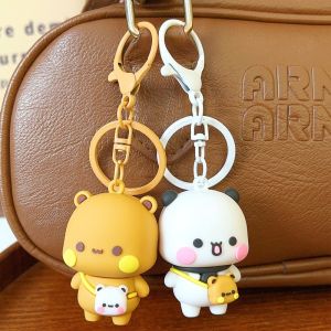 1/2Pcs New Panda Bubu and Yier Pendant Keychain Backpack Charm Cute Cartoon Bear Doll Anime Key Ring Couple Friends Christmas Gifts