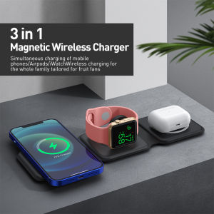 Wireless Charger 3 in 1 Charger 15W Fast Charging Safety Foldable Portable Charger or Phone Holder