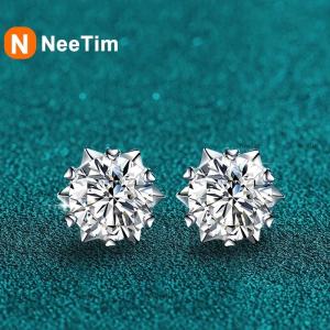 NeeTim 0.3ct-2ct Moissanite Earrings Lab Diamond 925 Sterling Silver with Gold Plated Snowflake Studs Earring Wedding Jewelry2026
