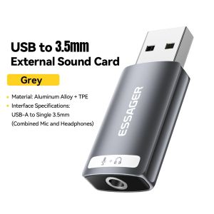 (HD1)Essager 3.5mm USB Sound Card Converter External Audio Adater Free Driver Headphone Microphone