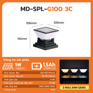 Đèn Trụ Cổng Sân Vườn Năng Lượng Mặt Trời MODI SOLAR Đèn Cột Trang Trí Ngoài Trời