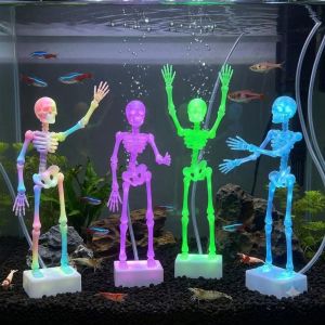 SWEET 3D Printed Dancing Skeleton Aquarium Bubbler Realistic with Pipe Suction Cup Movable Skeleton Fish Tank Bubbler Interactive Fade Resistant Halloween Skeleton Tank Ornament Fish Landscaping