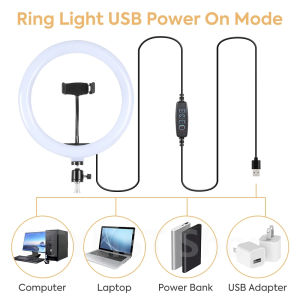 26cm LED Ring Light Fill Light Professional Dimmable Ring Light Tripod Stand And Phone Holder Tri Color Ring Light Studio Photography Lamp with Adjustable