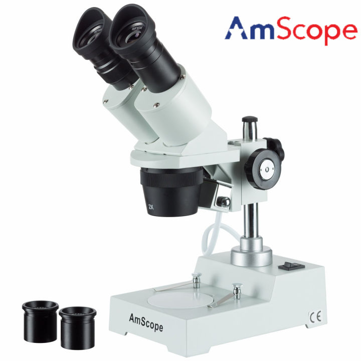 AmScope 10X-20X LED Binocular Stereo Microscope Boom Arm + LED Gooseneck