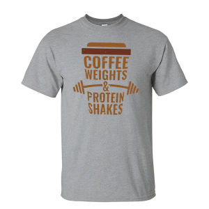 [Local Stock] HBESTY  COFFEE WEIGHTS PROTEIN SHAKES Cotton Crew Neck Short Sleeve Men Summer Tee Retro Coffee Weight Lifting Protein Gym Casual Tees