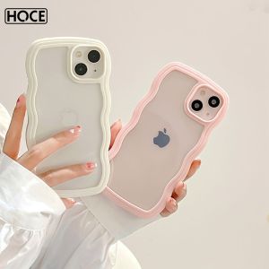 HOCE INS Korea Cute Wave Frame Phone Case For iPhone 12 11 13 14 15 16 Pro Max XS Max X  7 8 14 16 Plus Clear Shockproof Soft Cover iPhone 13 pro Cases