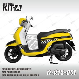Decal Yamaha Fazzio Full Body Custom Design MOTIF SIMPLE HITAM LIS KUNING D-R12-026 R12-051