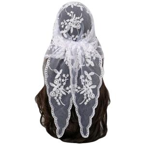 Flower Headband Lace Wedding Scarf Embroidered Lace Triangle Scarf Elegant Scarf Shawl Prayer Veil Church Hijab