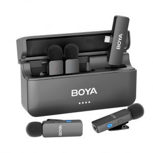 BOYA BY-V4 Four-Channel Wireless Lavalier Microphone Mini Lapel Mic with Charging Storage Box for iPhone Android  3.5mm iPhone Android PC TikTok YouTube Video Recording Vlog Live Streaming Interview