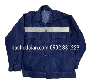 Áo khoác jean thợ hàn phối phản quang poly màu xám trước sau