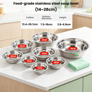 Stainless Steel Bowl Set 14-28cm - Food Grade Soup Bowls Non-Magnetic Rice & Noodle Bowls for Home Canteen & Baking
