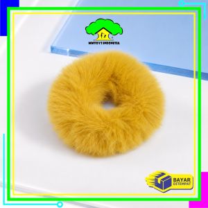 MI-C877 Ikat Rambut Bulu Pompom Polos Elastis Korean Style / Scrunchie Ponytail Ikat Rambut Anak