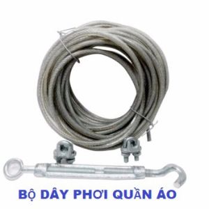 Bộ dây cáp phơi quần áo cáp thép 5mm - Tặng 4 khóa cáp và 2 tăng đơ - Công cụ tiện ích