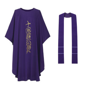 Church Purple Chasuble Cross Embroidered Priest Vestments Robe
