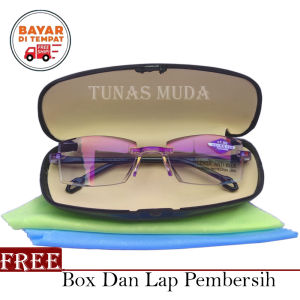 Kacamata Baca Plus Pria Dan Wanita Model Square Anti Blueray Lensa Double Fungsi - Free Box Dan Lap