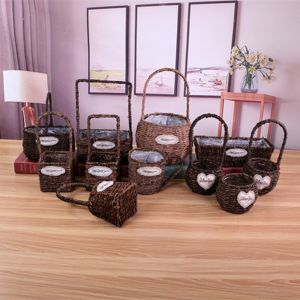 JAYNEBIO Handwoven Imitation Rattan Handhold with Handle 10 Styles Weaving Flower Basket High Quality Household Braid Storage Baskets Home Decoration /Restaurant Serving Tabletop Display