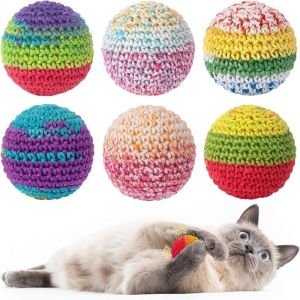 FLYING Colorful Cat Toys Ball Woolen Yarn with Bell Inside Interactive Kitten Toys Retro Hand-Knitted Cat Ball Toy for Indoor Self Play