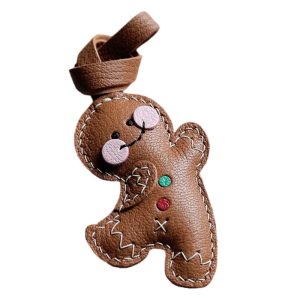 Plush Padded PU Leather Gingerbreads Man Keychain Lovely Designs Soft Materials Sturdy Hook for Keys