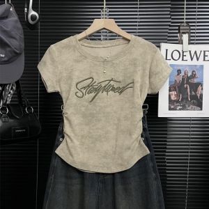 ✅Round Neck Slim Cotton Tee Women Tie-dye Short Sleeve T-Shirt Casual Plain Small Stand Top. C.