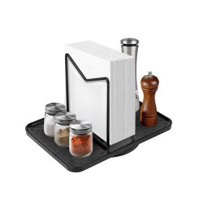 JIANZ Raised Edge 360° Rotating Napkin Holder Anti-Slip Metal Frame Standing Napkin Dispenser Kitchen Gadget Space Saving Condiment Organizer Kitchen