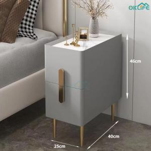[OKLIFE. SG]Small Light Rock Board Storage Cabinet Ultra narrow bedside table modern simple bedroom solid wood bedside cabinet